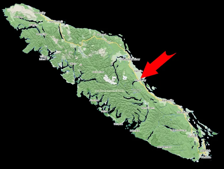 Map of Vancouver Island showing the Comox Valley base of operations